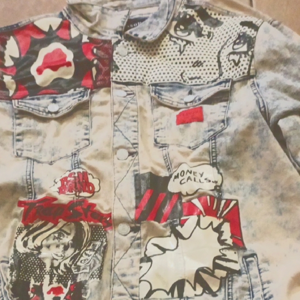 Graphic Denim Jacket with Pop Art Design